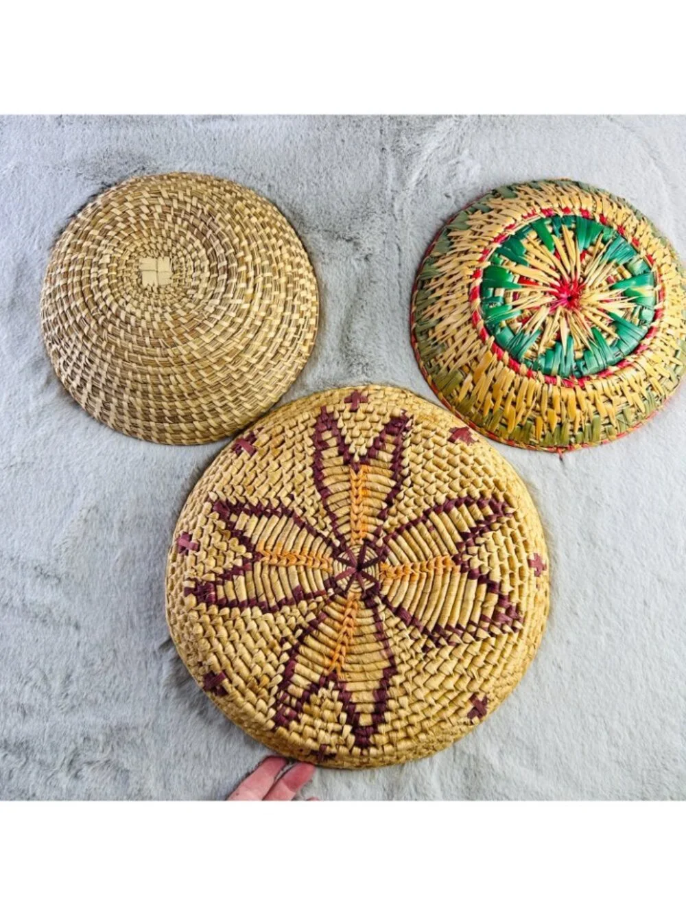 Vtg Wall Baskets Woven Coil Indigenous Tribal Natural Fibers Grass‎ Decor Lot 3